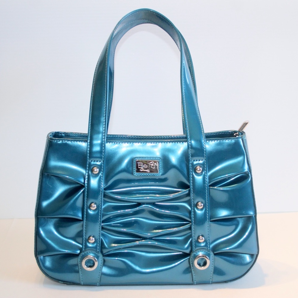 - Beijo Teal Blue Metallic Shoulder Purse Bag EUC